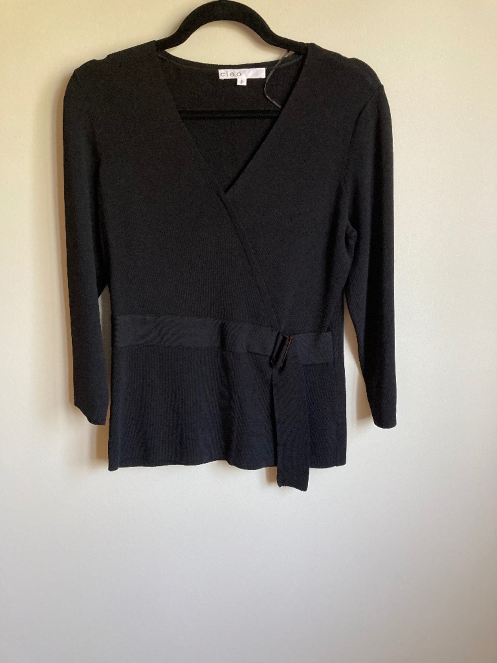 leo Black Wrap Sweater Belted Size S